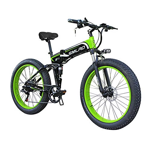 Folding Electric Mountain Bike : FZYE 26 inch Electric Bikes Beach 48V lithium battery Snowmobile, 4.0Fat tire Bicycle LED display Motorcycles Outdoor Cycling Travel Work Out, Green
