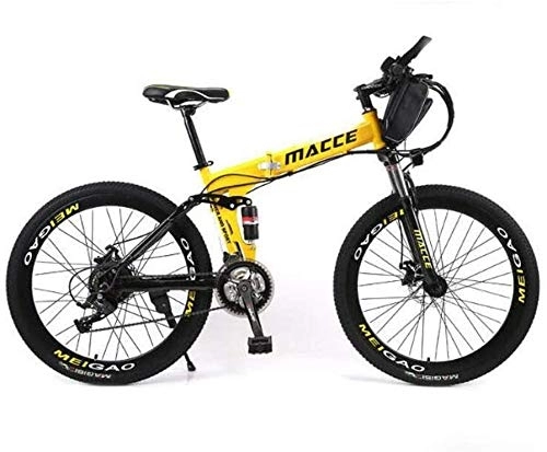 Folding Electric Mountain Bike : Hardtail Mountain Bikes, Electric Mountain Bike Foldable, Hybrid Bikes Adults Electric Bike With Removable Large Capacity Lithium-Ion Battery (36V), 21 Speed Gear And Three W(Color:Yellow, Size:8Ah 30Km)