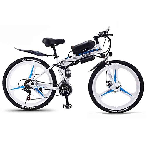 Folding Electric Mountain Bike : Hyuhome Electric Mountain Bikes for Adults, Foldable MTB Ebikes for Men Women Ladies, 360W 36V 8 / 10 / 13AH All Terrain 26" Mountain Bike / Commute Ebike, white one wheel, 13AH