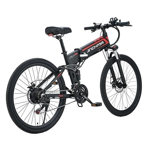 Folding Electric Mountain Bike : Kinsella JINGHMA R3 26-inch electric mountain bike, Shimano 7-speed, dual electric braking system, 48V 12.8Ah lithium battery, full suspension electric bicycle. (black)