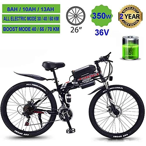 Folding Electric Mountain Bike : KOWE Electric Bike, 26 Inch Folding Power Assist Electric Bicycle for Adults, Red, 10AH