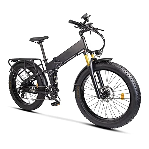 Folding Electric Mountain Bike : LDGS ebike Electric Bike For Adults Foldable 26 Inch Fat Tire 18.6 Mph 750W Ebike 48W 14Ah Lithium Battery Full Suspension Electric Bicycle (Color : Matte Black)