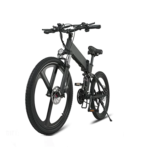 Folding Electric Mountain Bike : LDGS ebike Folding Electric Bike with 500W Motor 48V 12.8AH Removable Lithium Battery, 26 * 1.95 inch Tire Electric Bicycle, Ebike for Adults (Color : Black)