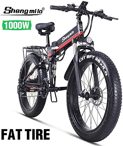 Folding Electric Mountain Bike : Lincjly 2020 Upgraded Electric Mountain Bike 26 Inches 1000W 48V 13ah Folding Fat Tire Snow Bike Shimano 21 Speed E-bike Pedal Assist Lithium Battery Hydraulic Disc Brakes for Adult(MX01)