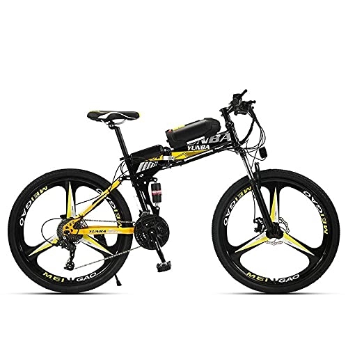 Folding Electric Mountain Bike : Lithium Electric Electric, Mountain Bike, 26 Inch 21 Speed 36V, Adult Electric Vehicle-High With Black Yellow Three Knife Wheel_36V 8A 26 Inch 21 Speed，Foldable Commuter Bicycle