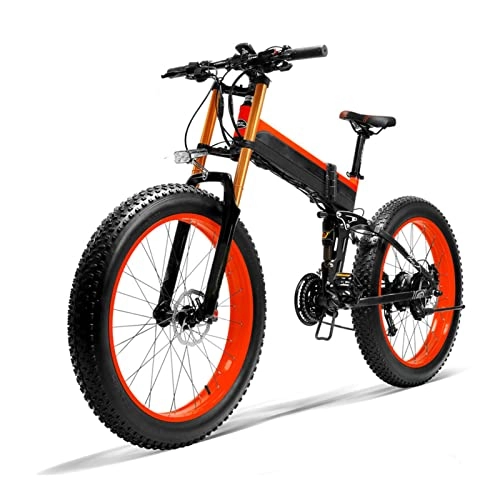 Folding Electric Mountain Bike : Liu 1000W Electric Bike for Adults, City Snow Beach Folding Electric Bicycle 48V 14.5Ah Snow 26 * 4.0 Fat Tire Electric Bike (Color : Red, Size : A)