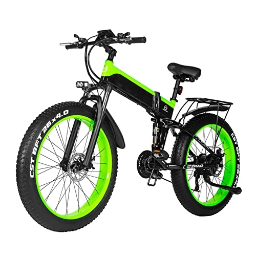 Folding Electric Mountain Bike : Liu Foldable Electric Bike 1000W Outdoor Mountain Electric Bicycle for Men 26 Inch Snow 48V Electric Bicycle 4.0 Folded Ebike (Color : Green)