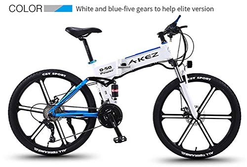Folding Electric Mountain Bike : LOO LA Ebikes for Adults, Folding Electric Bike MTB Dirtbike, 26" 36V 8Ah 350W, Easy Storage Foldable Electric Bycicles for Men 27 Speed Transmission Gears, Blue