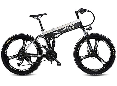 Folding Electric Mountain Bike : LOO LA Electric mountain bike, 26-inch hybrid bicycle / (36V10Ah) 27 speed power system Front and rear double disc brake + EBS electronic brake Foldable, White