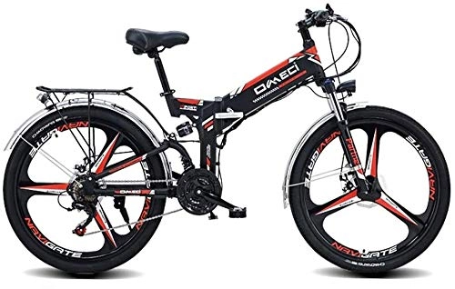 Folding Electric Mountain Bike : LRXG 26 Inch Electric Folding Mountain Bike, Hybrid Bikes E Bicycle Adult Folding Electric Bicycle With 300W Motor And 48V 10Ah Lithium-Ion-Battery, Rear Seat, Shimano 27 Gear Shift(Color:Black)
