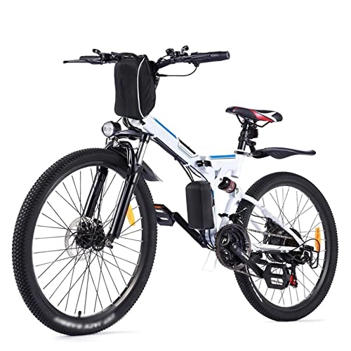Folding Electric Mountain Bike : LWL Electric Bikes for Adults Electric Bike For Adults 15.5 Mph Foldable 350W Electric Mountain Bike, 36V / 8Ah Removable Battery, 26″ Tire, Disc Brake 21 Speed E-Bike (Color : White)