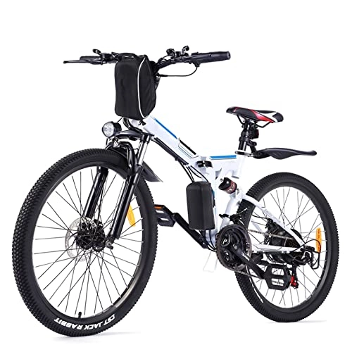 Folding Electric Mountain Bike : LWL Electric Bikes for Adults Folding Electric Bikes for Adults 26inch Electric Mountain Bike 350W 36V 21 Speed E-Bike Disc Brake Electric Bike with Lithium-Ion Batt Electric Bicycle (Color : White)