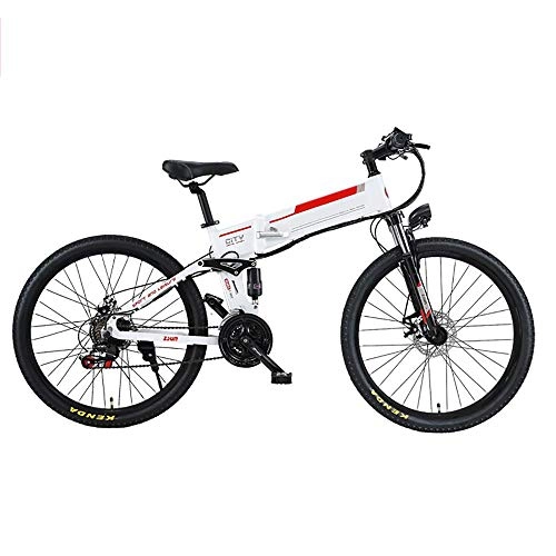 Folding Electric Mountain Bike : LZMXMYS electric bike, 26'' Electric Bike, Electric Mountain Bike 350W Ebike Electric Bicycle, 20KM / H Adults Ebike with Removable 48V / 12Ah Battery Lithium, Professional 21 Speed Gears (Color : White)