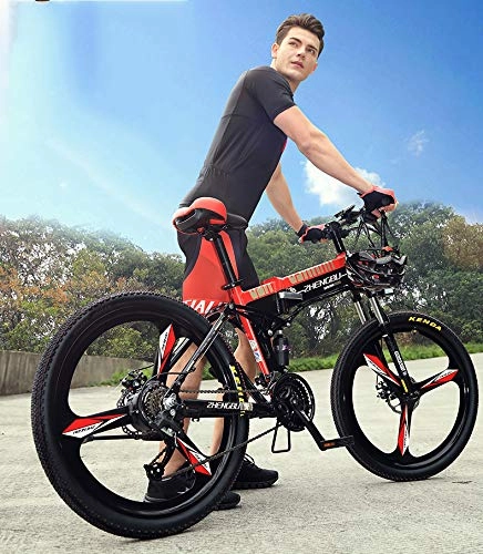 Folding Electric Mountain Bike : MDDCER Foldable Men Electric Mountain bycicles - Double Disc Brake And Full Suspension Bike, 48V 14.5Ah 400W Ebike With Magnesium alloy Rim and Smart LED Meter27 Speed A