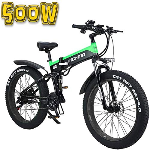 Folding Electric Mountain Bike : min min Bike, Folding Electric Bicycle, 26-Inch 4.0 Fat Tire Snowmobile, 48V500W Soft Tail Bicycle, 13AH Lithium Battery for Long Life of 100Km, LCD Display / LED Headlights