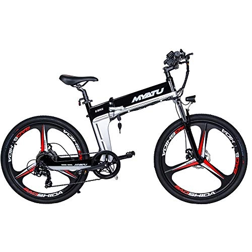 Folding Electric Mountain Bike : MYATU Electric Mountain Bicycle 26" Folding City E Bike for Adults 48V 250W 8AH Fat Tire Magnesium Alloy Full Suspension