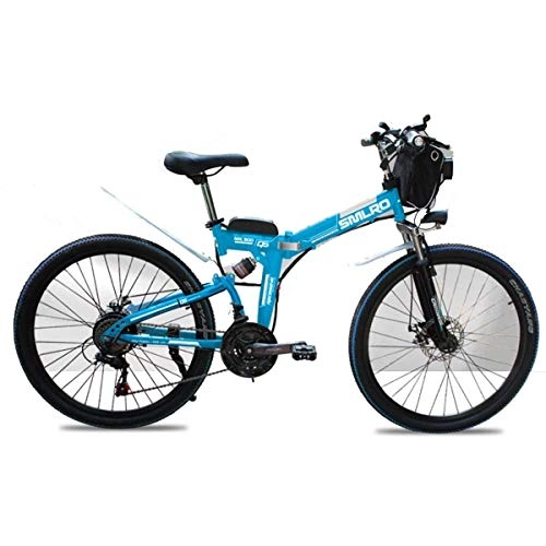 Folding Electric Mountain Bike : NZ-Children's bicycles 48V Electric Mountain Bike, 26 Inch Folding E-bike with 4.0" Fat Tyres Spoke Wheels, Premium Full Suspension, Blue