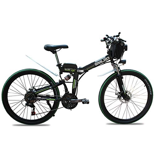 Folding Electric Mountain Bike : QDWRF Electric Mountain Bike, 350W 26'' Electric Bicycle with Removable 48V 8AH / 10 / 15 AH Lithium-Ion Battery for Adults, 21 Speed Shifter Black 48V10AH350W