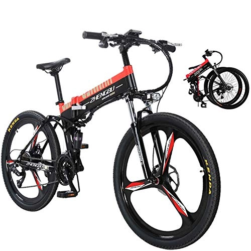 Folding Electric Mountain Bike : QYL 26" Electric Mountain Bike Foldable Adult Double Disc Brake And Full Suspension Mountain Bike Bicycle Adjustable Seat Aluminum Alloy Frame Smart LCD Meter 27 Speed(48V10ah400w)