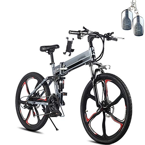 Folding Electric Mountain Bike : QYL 350W Electric Mountain Bicycle, with 48V Removable 10AH Lithium Battery LCD Display E-Bike Premium Full Suspension for Adult, Gray