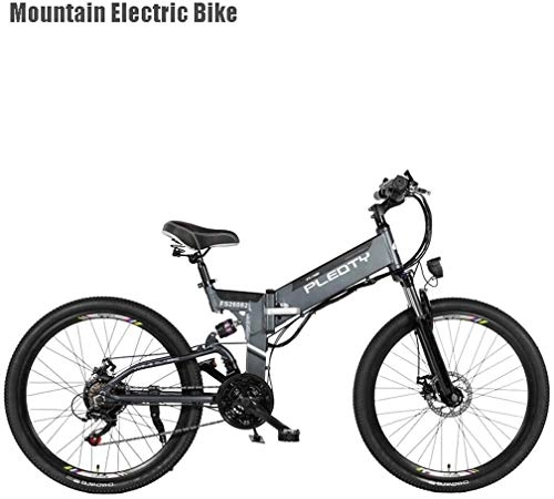 Folding Electric Mountain Bike : QZ Adult Mountain Electric Bike, 48V 12.8AH Lithium Battery, 614W Aluminum Alloy Electric Bikes, 21 speed Off-Road Electric Bicycle