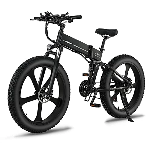 Folding Electric Mountain Bike : R5s Adult Electric Bike 26 Inch Fat Tire Mountain Street Ebike 1000W Motor 48V Electric Bicycle Foldable Electric Bike (Color : Black, Size : 1 battery)