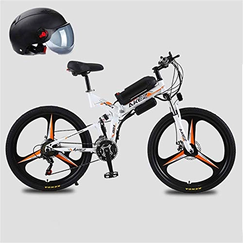 Folding Electric Mountain Bike : RDJM Ebikes, 26'' 350W Motor Folding Electric Mountain Bike, Electric Bike with 48V Lithium-Ion Battery, Premium Full Suspension And 21 Speed Gears (Color : White, Size : 8AH)