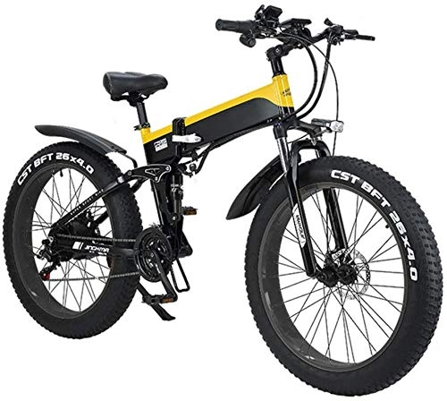 Folding Electric Mountain Bike : RDJM Ebikes 26" Electric Mountain Bike Folding for Adults, 500W Watt Motor 21 / 7 Speeds Shift Electric Bike for City Commuting Outdoor Cycling Travel Work Out (Color : Yellow)