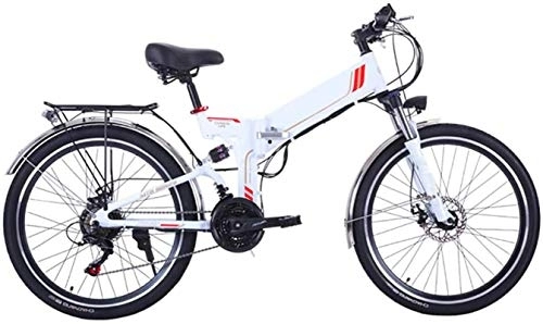 Folding Electric Mountain Bike : RDJM Ebikes, 26 Inch Electric Bike Folding Mountain E-Bike 21 Speed 36V 8A / 10A Removable Lithium Battery Electric Bicycle for Adult 300W Motor High Carbon Steel Material (Color : White)