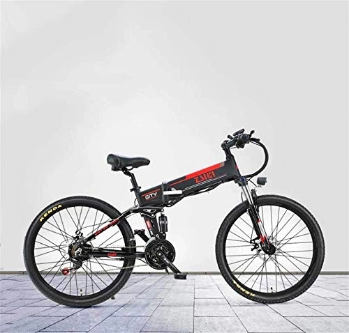 Folding Electric Mountain Bike : RDJM Ebikes, Adult 26 Inch Foldable Electric Mountain Bike, 48V Lithium Battery Electric Bicycle, High-Strength Aluminum Alloy Frame, 21 Speed / Soft Tail (Color : A)