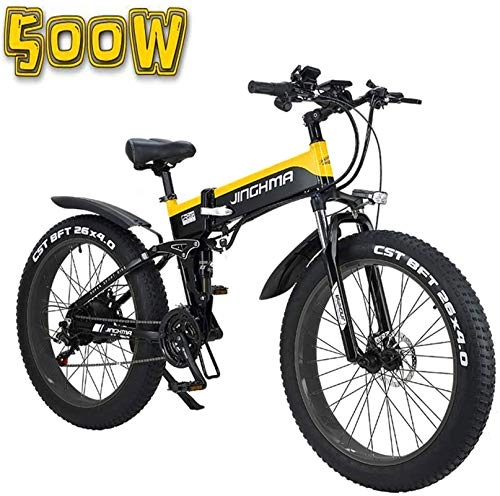 Folding Electric Mountain Bike : RDJM Ebikes Electric Bicycle, 26-Inch Folding 13AH Lithium Battery Snow Bike, LCD Display and LED Headlights, 4.0 Fat Tires, 48V500W Soft Tail Bicycle