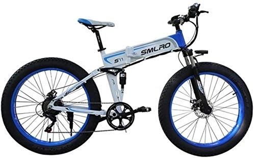 Folding Electric Mountain Bike : RDJM Ebikes, Electric Bicycle Folding Mountain Power-Assisted Snowmobile Suitable for Outdoor Sports 48V350W Lithium Battery (Color : Blue, Size : 36V10AH)