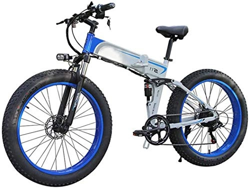 Folding Electric Mountain Bike : RDJM Ebikes Electric Folding Bike Fat Tire 26", City Mountain Bicycle, Assisted E-Bike Lightweight with 350W Motor, 7 Speed Shifter Accelerator, with LCD Screen (Color : Blue)