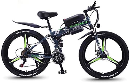 Folding Electric Mountain Bike : RDJM Ebikes, Folding Adult Electric Mountain Bike, 350W Snow Bikes, Removable 36V 8AH Lithium-Ion Battery for, Premium Full Suspension 26 Inch (Color : Grey, Size : 21 speed)