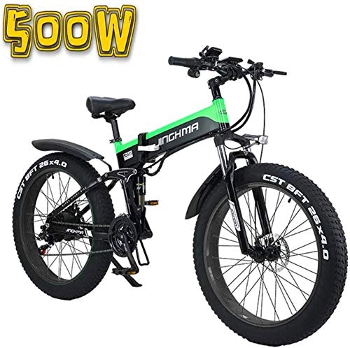 Folding Electric Mountain Bike : RDJM Ebikes Folding Electric Bicycle, 26-Inch 4.0 Fat Tire Snowmobile, 48V500W Soft Tail Bicycle, 13AH Lithium Battery for Long Life of 100Km, LCD Display / LED Headlights