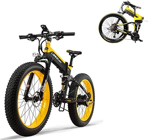 Folding Electric Mountain Bike : RDJM Ebikes, New 500w 48V Electric Mountain Bicycle- 26inch Fat Tire E-Bike Beach Cruiser Mens Sports Electric Bicycle MTB Dirtbike- Full Suspension Lithium Battery E-MTB (Color : A)