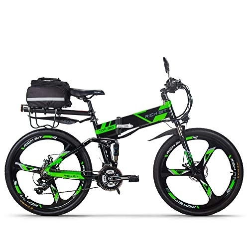 Folding Electric Mountain Bike : RICH BIT Folding Electric Bike 36V 12.8A Li-Battery Folding Bike 26 Inch MTB E-Bike Shimano 21 Speed (green)