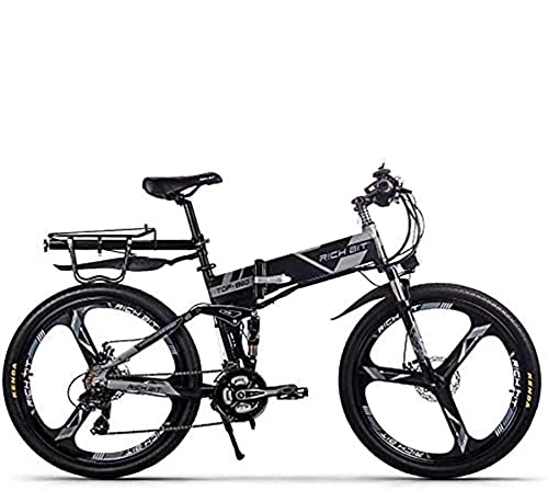 Folding Electric Mountain Bike : RICH BIT TOP-860 36V 12.8Ah Full Suspension City Bike Folding Electric Folding Mountain Bicycle (Black-Gray)