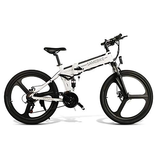 Folding Electric Mountain Bike : SAMEBIKE Plus E-Bike, E-MTB, E-Mountainbike 48V 10.4Ah 350W - 26-inch Folding Electric Mountain Bike 21-level Shift Assisted (48V / 10.4Ah-White)