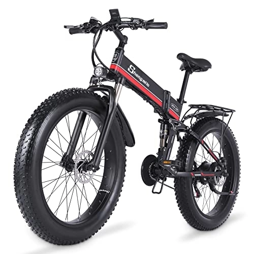 Folding Electric Mountain Bike : Shengmilo MX01 Foldable Electric Bike, 26 Inch Wide Tire Electric Mountain Bike, Pedal Assist e Bike, Red