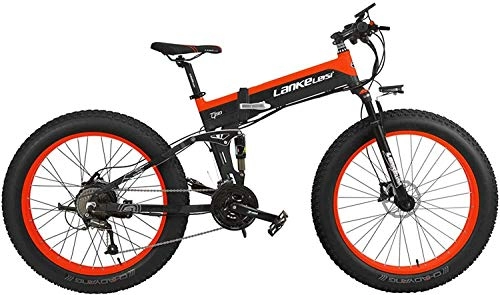 Folding Electric Mountain Bike : T750Plus 27 Speed 1000W Folding Electric Bicycle 26 * 4.0 Fat Bike 5 PAS Hydraulic Disc Brake 48V 10Ah Removable Lithium Battery Charging plm46