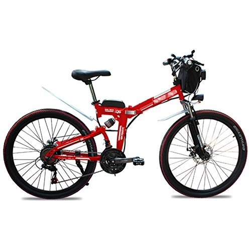 Folding Electric Mountain Bike : TANCEQI 48V * 500W Electric Bike Mountain 26 Inch Folding Bike, Foldable Bicycle Adjustable Height Portable with LED Front Light, 4.0 Inch Fat Tire Mens / Women Bike for Cycling, Red
