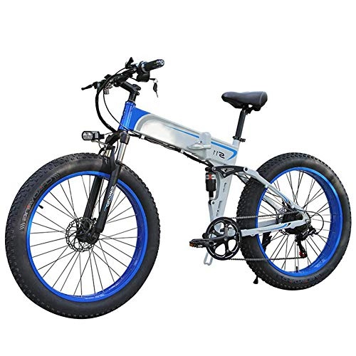 Folding Electric Mountain Bike : TANCEQI Electric Folding Bike Fat Tire 26", City Mountain Bicycle, Assisted E-Bike Lightweight with 350W Motor, 7 Speed Shifter Accelerator, with LCD Screen, Blue
