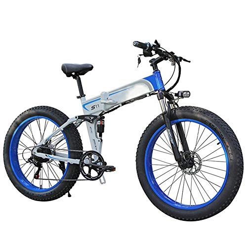 Folding Electric Mountain Bike : TANCEQI Folding Electric Bike for Adults, 26" E-Bike Fat Tire Double Disc Brakes LED Light, Professional 7 Speed Transmission Gears Mountain Bicycle / Commute Ebike with 350W Motor