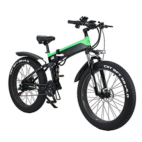 Folding Electric Mountain Bike : TANCEQI Folding Electric Bike for Adults, 26" Electric Bicycle / Commute Ebike with 500W Motor, 21 Speed Transmission Gears, Portable Easy To Store in Caravan, Motor Home, Boat, Green