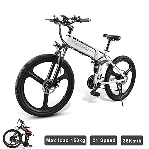 Folding Electric Mountain Bike : Ti-Fa E-Bike Electric Bikes 48V 10.4Ah 350W 26 inch Folding Electric Mountain Bike 21-level Shift Assisted Magnesium Alloy Rim for Adult, White