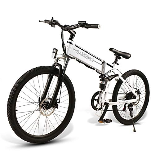 Folding Electric Mountain Bike : Ti-Fa Upgraded Electric Bike for Adult Moped Spoke Rim Folding Ebike 48V 500W Bicycle 3 Mode 26 Inch Tires, White