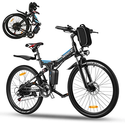Folding Electric Mountain Bike : Vivi 250W Folding Electric Bike for Adults, 26'' Electric Mountain Bike, with 36V 8Ah Removable Lithium-Ion Battery, Shimano 21-Speed E-Bike (Black)