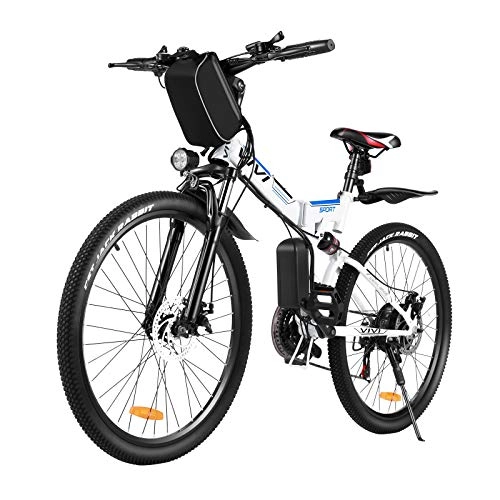 Folding Electric Mountain Bike : VIVI 350 W Foldable E-Bike Mountain Bike, 26 Inch Electric Bicycle Foldable for Men and Women, Professional Shimano 21 Speed 36 V 8 Ah Lithium-Ion Battery (Blue White)