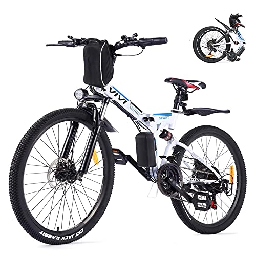 Folding Electric Mountain Bike : VIVI Folding Electric Bike, 26'' Electric Mountain Bike, 350W Ebike, Electric bikes for adults with Removable 8ah Battery, Professional 21 Speed Gears, Full Suspension